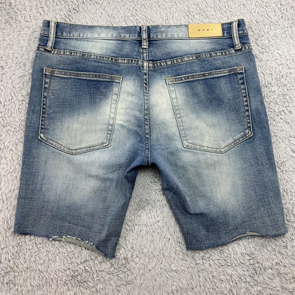 MNML Men's 34 Distressed Denim Shorts Fits Like 35 Light Wash Raw Hem Streetwear